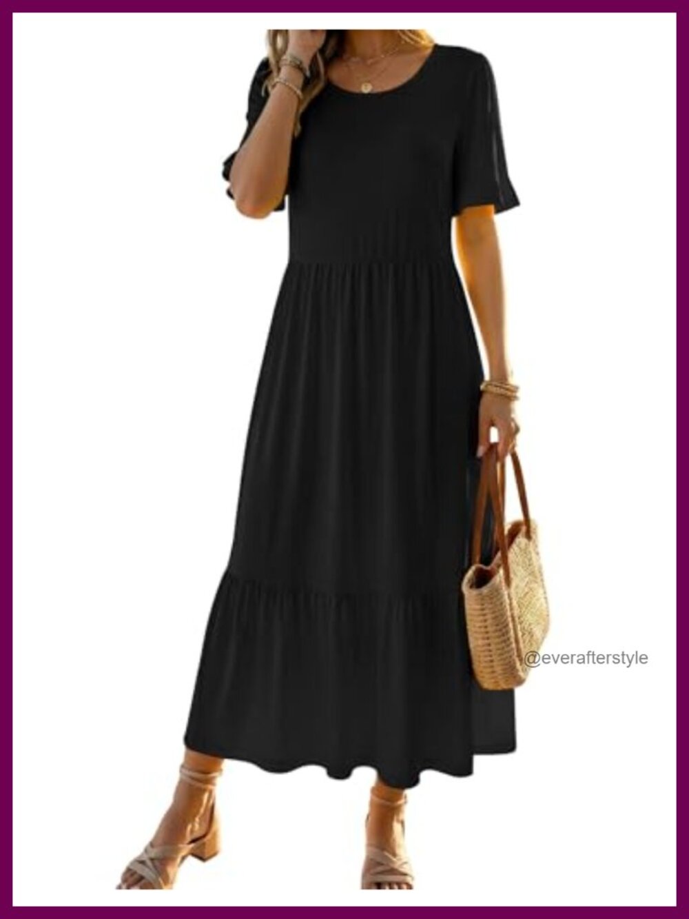 Zeagoo Womens Summer Midi Dress Ruffle Short Sleeve Tiered A-Line Boho